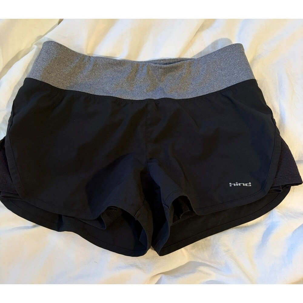 Hind Women’s Athletic Black & Gray Running Shorts w/ Built In Briefs Size small